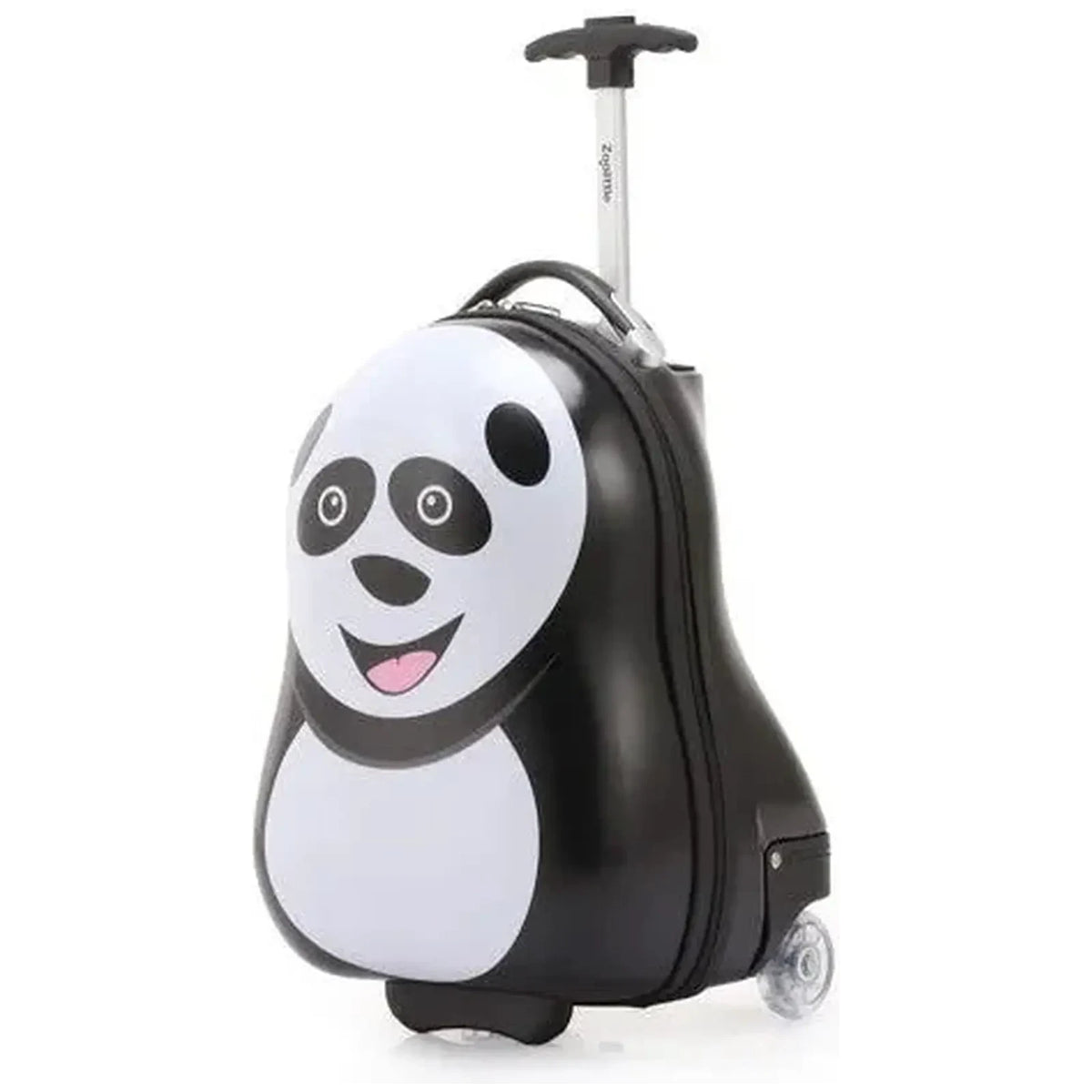 מזוודת ילדים קשיחה ZOOLITTLE Panda 16 אינץ׳ בעיצוב פנדה, פוליקרבונט קל וחזק עם ידית טרולי נשלפת, מבט בזווית