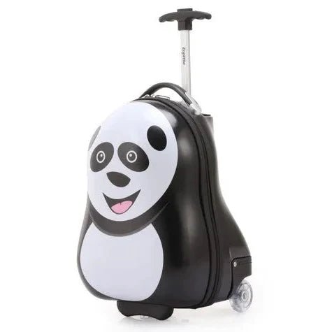 מזוודת ילדים קשיחה ZOOLITTLE Panda 16 אינץ', פוליקרבונט עם גלגלי סיליקון וידית טרולי נשלפת, זווית צד