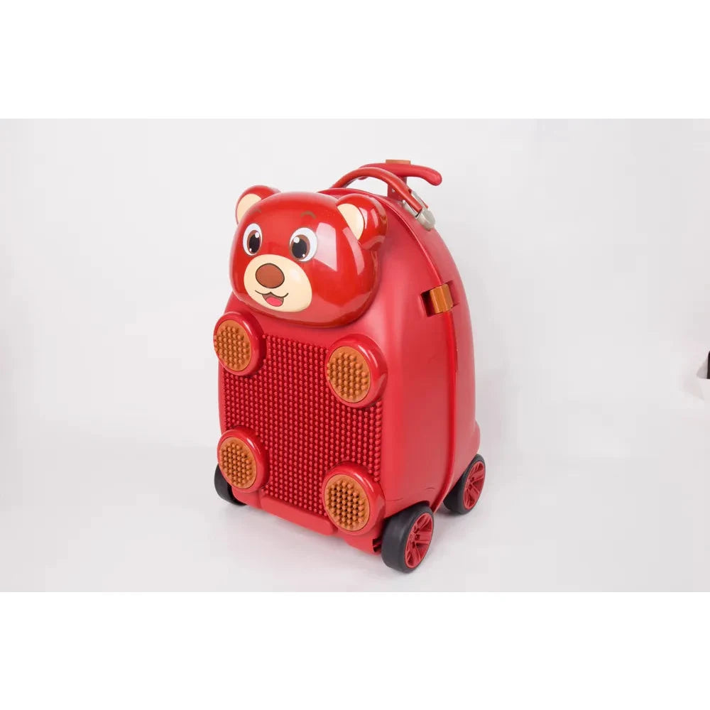 מזוודת עליה למטוס לילדים ZOOLITTLE לגו דוב אדום, מבט תלת רבע ללא ידית שלופה עם גלגלים