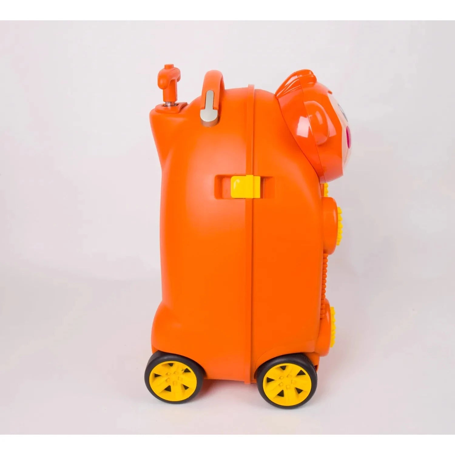 מזוודת ילדים ZOOLITTLE Monkey LEGO 18 אינץ, מבט צד עם ידית אחיזה ונעילה, מזוודה קשיחה כתומה