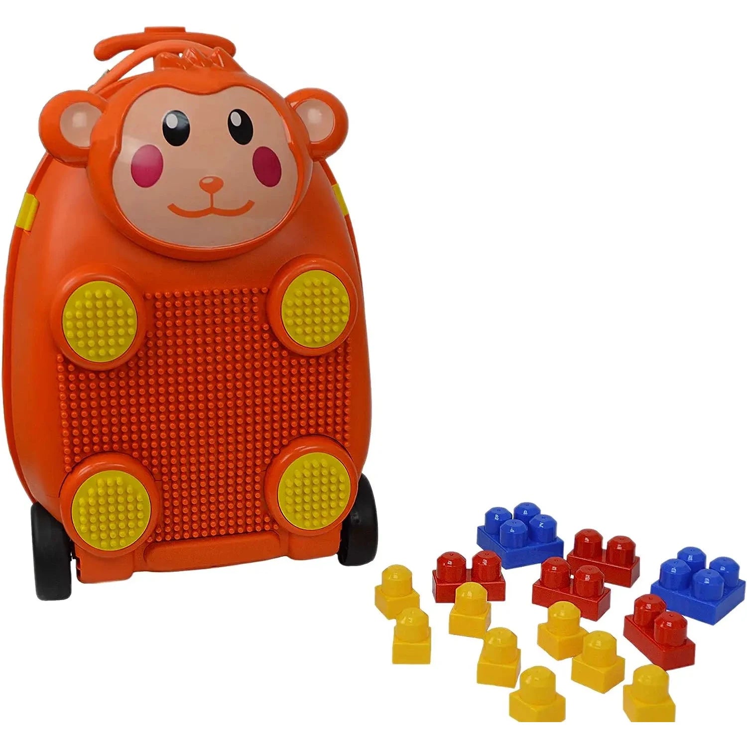 טרולי לילדים ZOOLITTLE Monkey LEGO 18 אינץ כתום, מזוודה קשיחה יחד עם ערכת אבני לגו צבעוניות