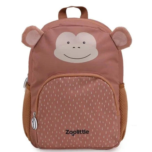 תיק גן לילדים ZOOLITTLE דגם Little Monkey עם עיצוב קוף חמוד, בד פוליאסטר עמיד במידות 34x25x10 סמ, מבט מלפנים