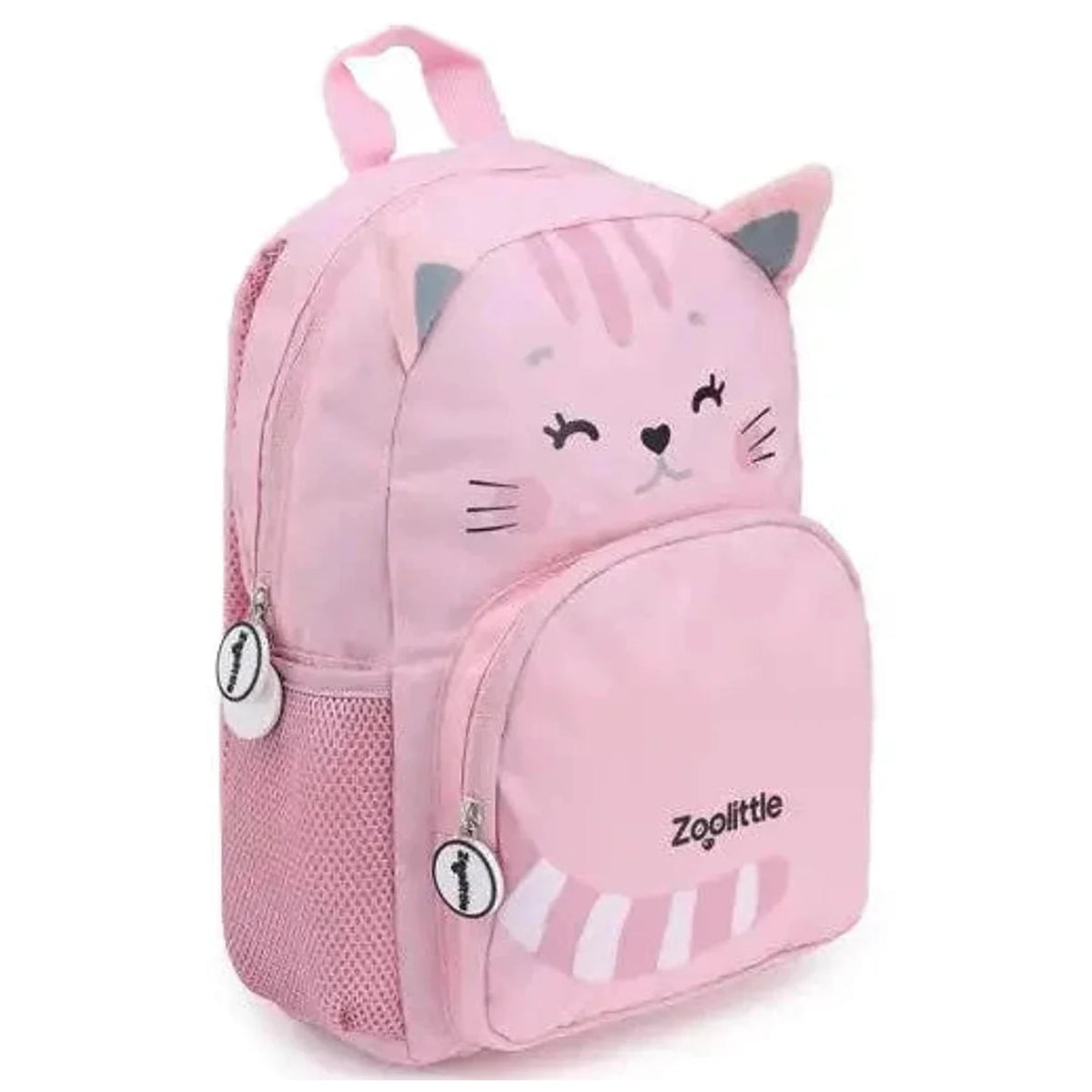 תיק גן לילדים ZOOLITTLE דגם Pink Cat1 בצבע ורוד, עשוי בד פוליאסטר, מידות 34x25x10, מבט בזווית