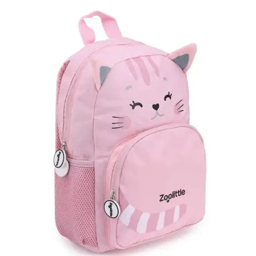 תיק גן לילדים ZOOLITTLE דגם Pink Cat1 בצבע ורוד, עשוי בד פוליאסטר, מידות 34x25x10, מבט בזווית