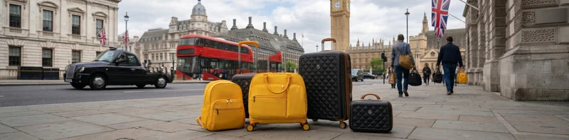 מזוודות ותיקי נסיעה Goby London בעיצוב יוקרתי על רקע לונדון