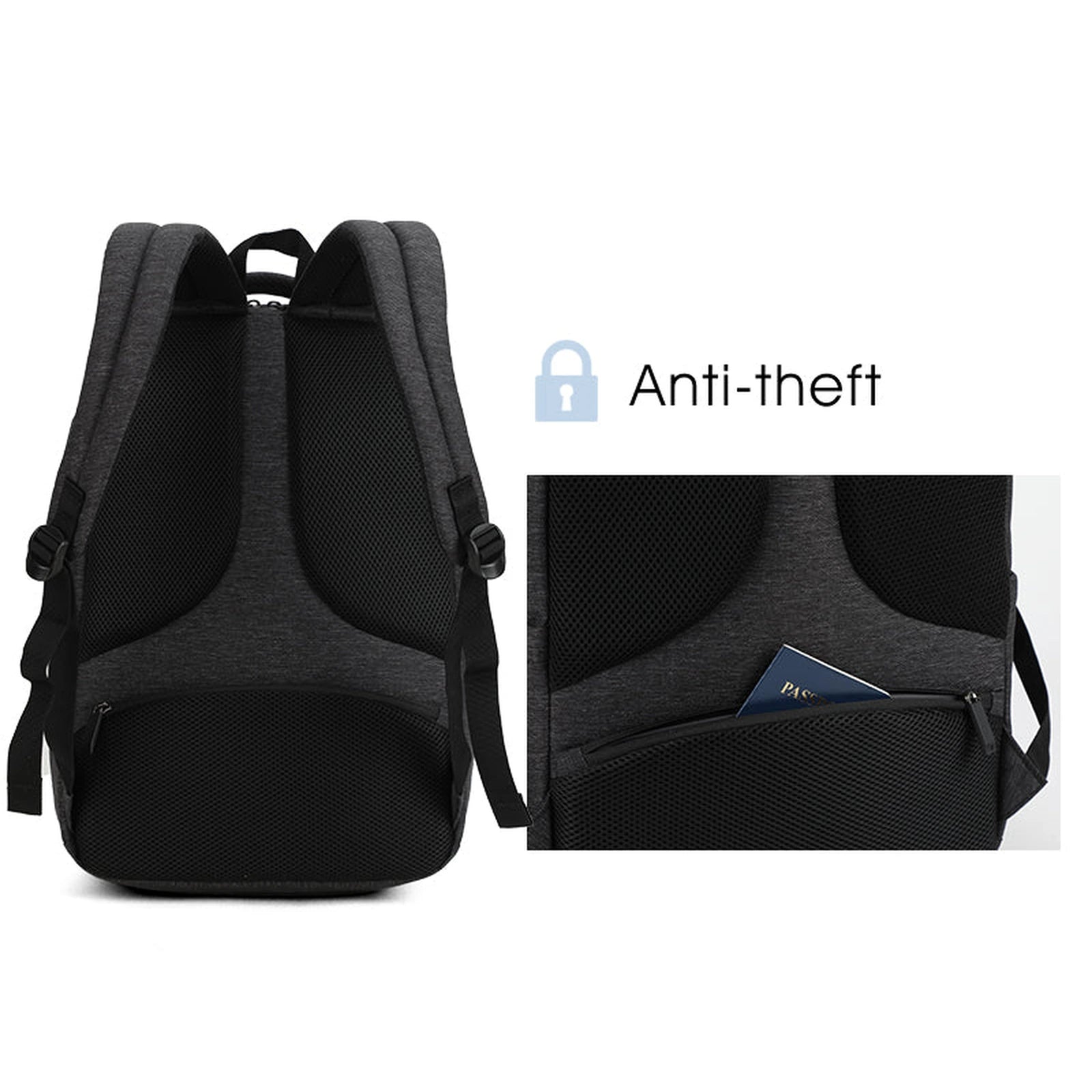 תיק גב AOKING FN77178 עם תא נסתר נגד גניבות והגנת RFID בגב התיק, לדרכון ולכרטיסי אשראי