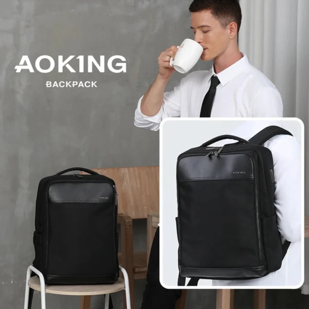 תיק גב עסקי AOKING SN2120 בשימוש יומיומי, דגם פרימיום ללפטופ 15.6 אינץ׳ עם יציאת USB לגברים ולנשים