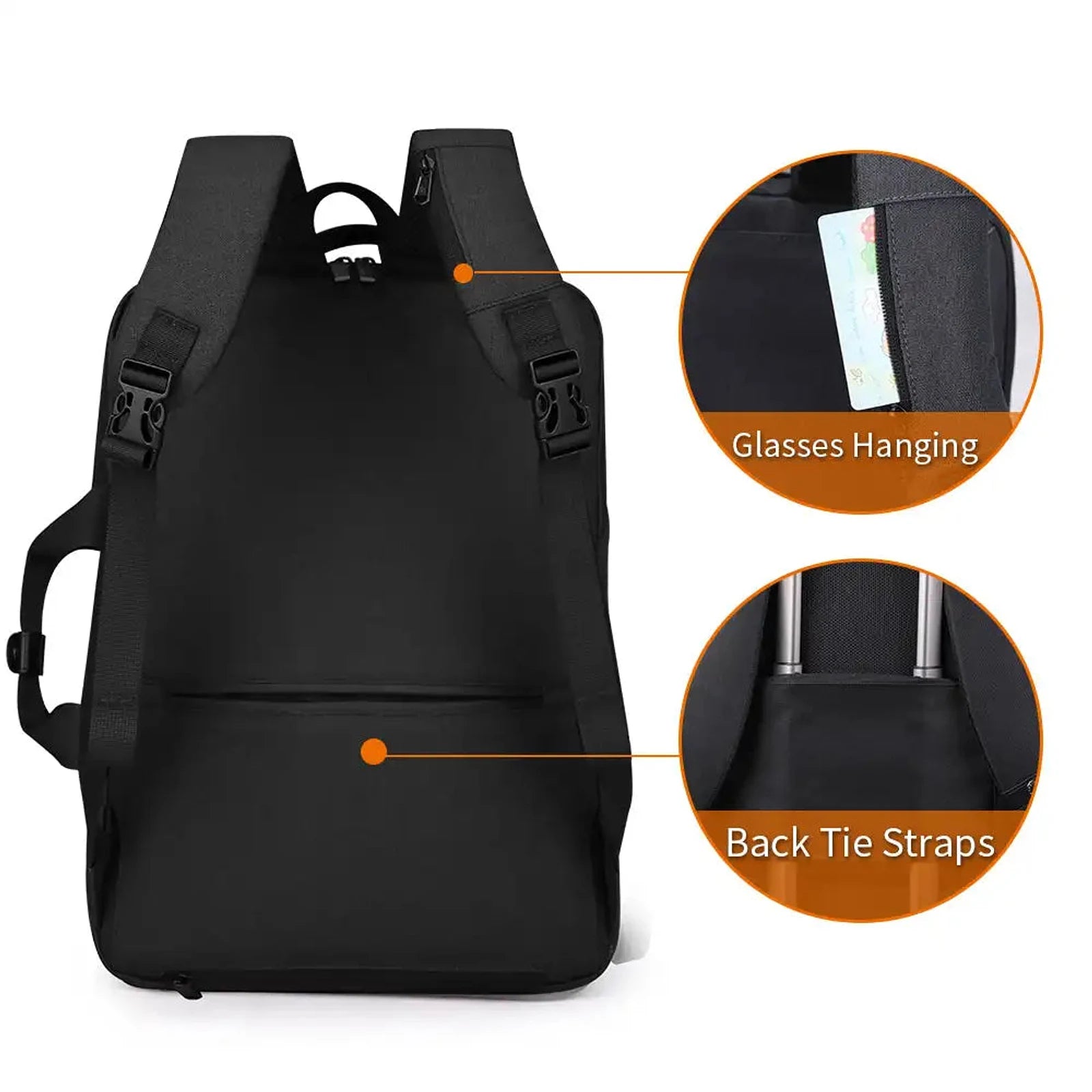 תיק גב AOKING Business Pro דגם SN86099 עם כיס משקפיים סמוי ורצועה להלבשה על מזוודת טרולי, מבט אחורי