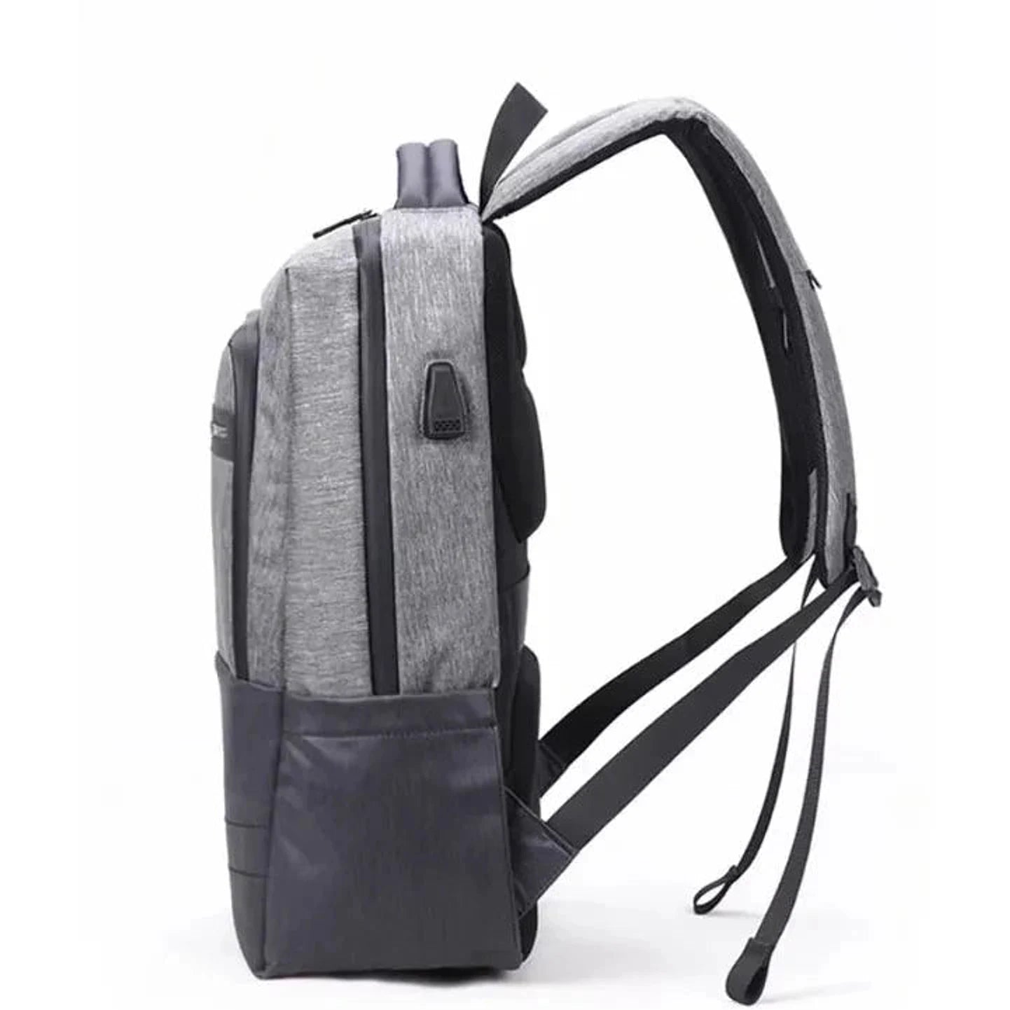 תיק גב עסקי AOKING דגם SN86162, מבט מהצד עם שקע טעינת USB חיצוני לטלפון נייד - פוליאסטר ושכבת כרית אוויר