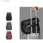תיק גב Arctic Hunter B00534 בשלושה צבעים שחור אפור וסגול עם רצועת הלבשה על מזוודת טרולי