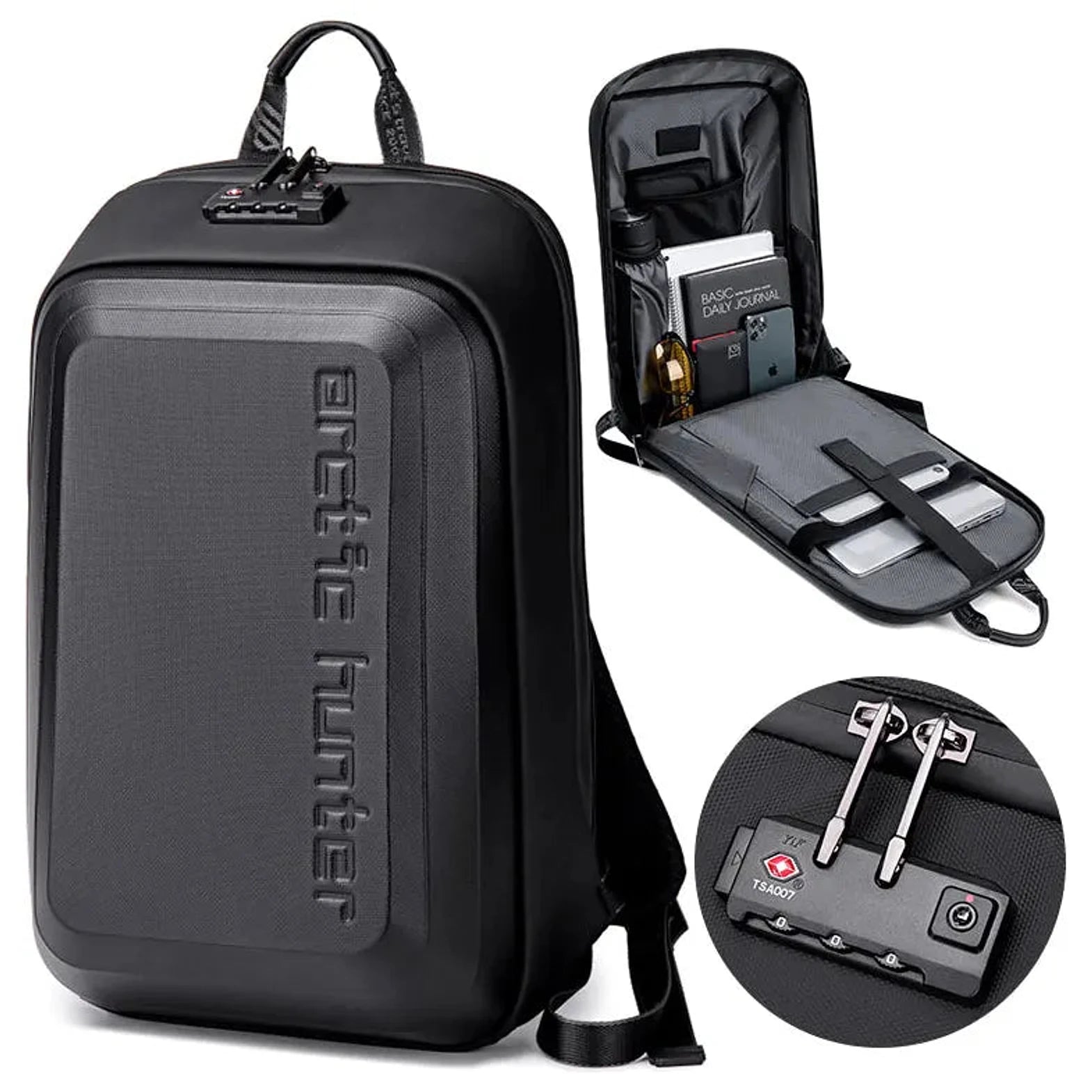תיק גב Arctic Hunter Pro B00451 - תא פנימי פתוח עם אורגנייזר, תא מחשב ומנעול TSA