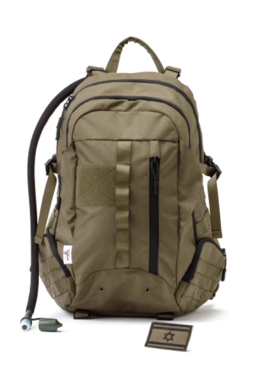 תיק גב טקטי ARMY SWISS 27 ליטר זית כולל פאץ׳ דגל ישראל ופיית שתייה - Nylon 6 - בנפח 27 ליטר איכותי, המיועד למ