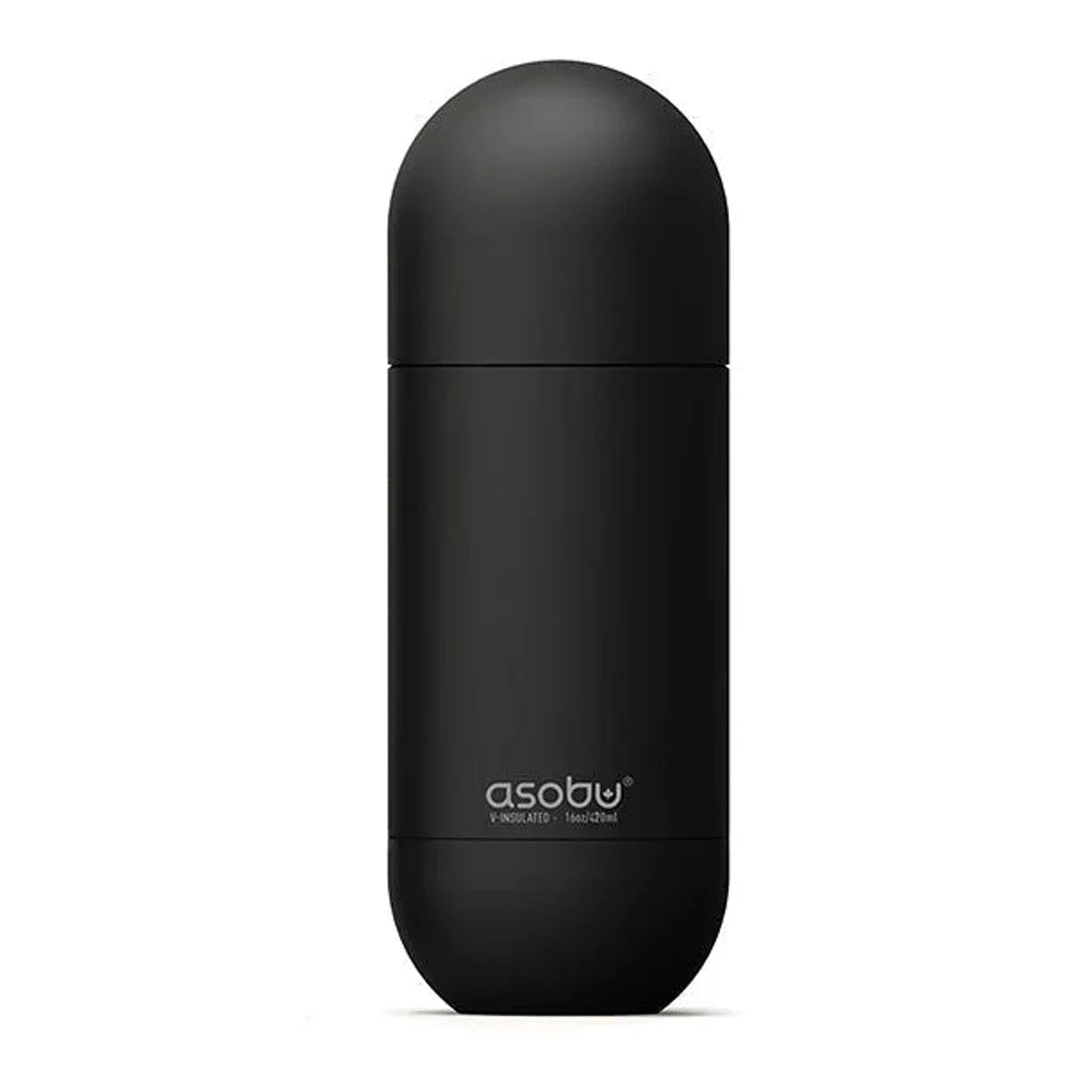 בקבוק תרמי ASOBU Orb בצבע שחור, נירוסטה 18/8 BPA free, בצורת קפסולה, תכולה 420 מ"ל