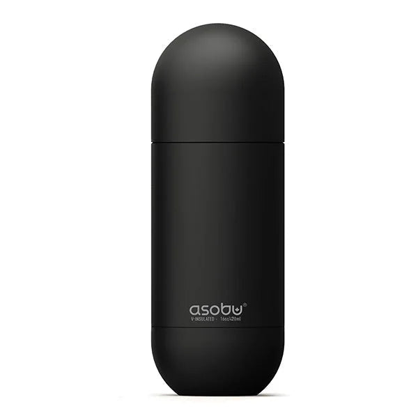 בקבוק תרמי ASOBU Orb בצבע שחור, נירוסטה 18/8 BPA free, בצורת קפסולה, תכולה 420 מ"ל