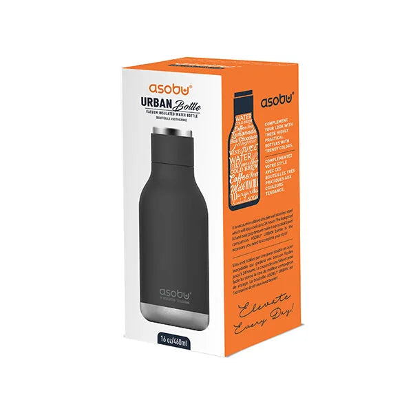 אריזת בקבוק תרמי ASOBU Urban 460 מ"ל, בידוד ואקום כפול מנירוסטה 18/8, ללא BPA, אחריות שנה