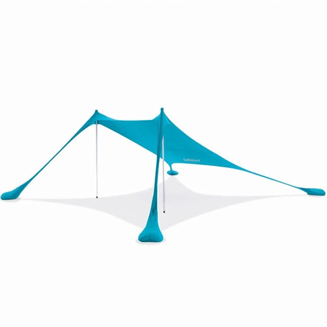 ציליית חוף GN OCEAN SHADE בצבע טורקיז עם בד לייקרה מתוח, שני מוטות אלומיניום ושקי חול לקיבוע, הגנת שמש UPF 50+