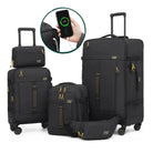 סט 5 חלקים CABIN FLUX Apex Ranger שחור עמוק מזוודה 29 אינץ' טרולי 20 אינץ' תיק עלייה למטוס פאוץ' ותיק רחצה