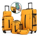 סט 5 חלקים CABIN FLUX Apex Ranger צהוב כאמל מזוודה 29 אינץ' טרולי 20 אינץ' תיק עלייה למטוס פאוץ' ותיק רחצה