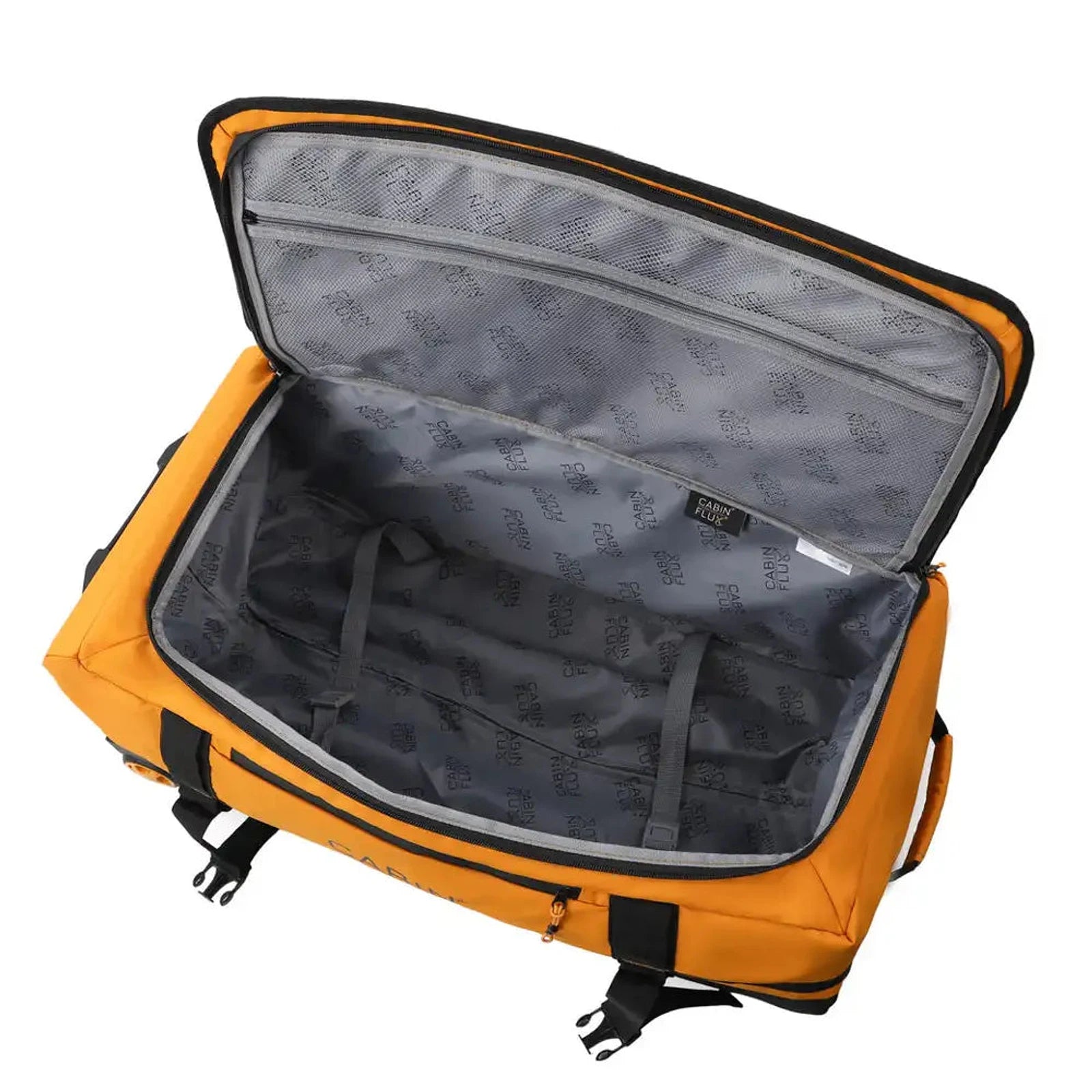 תיק דאפל טרולי CABIN FLUX BUFFALO 45 ליטר תא מרכזי מרווח פתוח עם אורגנייזר רשת ורצועות הידוק פנימיות