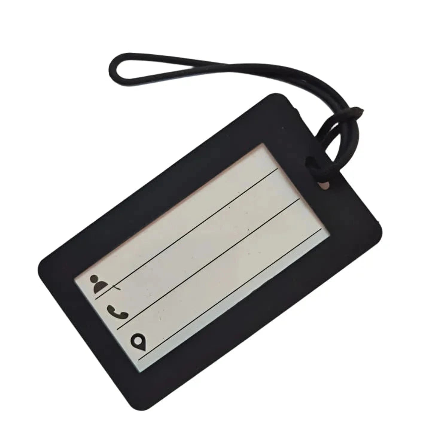 תג מזוודה שחור סיליקון CABIN FLUX, גב עם חלון שקוף לרישום פרטי הנוסע, מידות 10x6 ס"מ, מבט גב