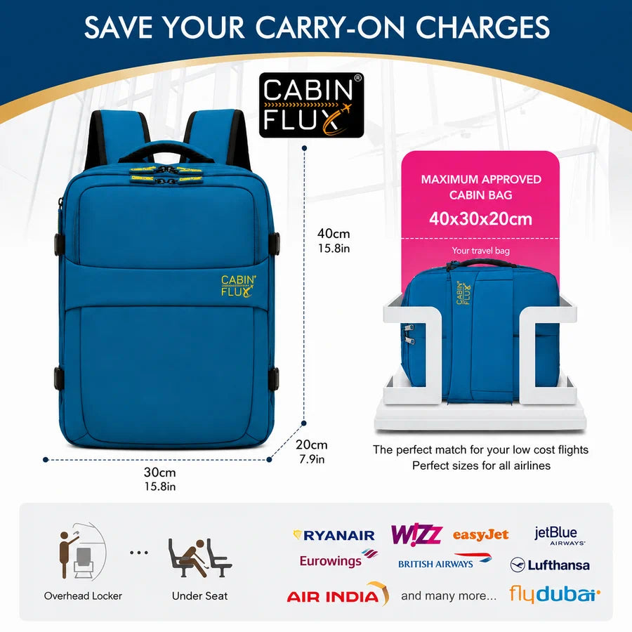 תיק עליה למטוס CABIN FLUX Iconic 40x30x20 ס"מ מתאים ל-Ryanair, Wizz Air, easyJet וחברות תעופה נוספות