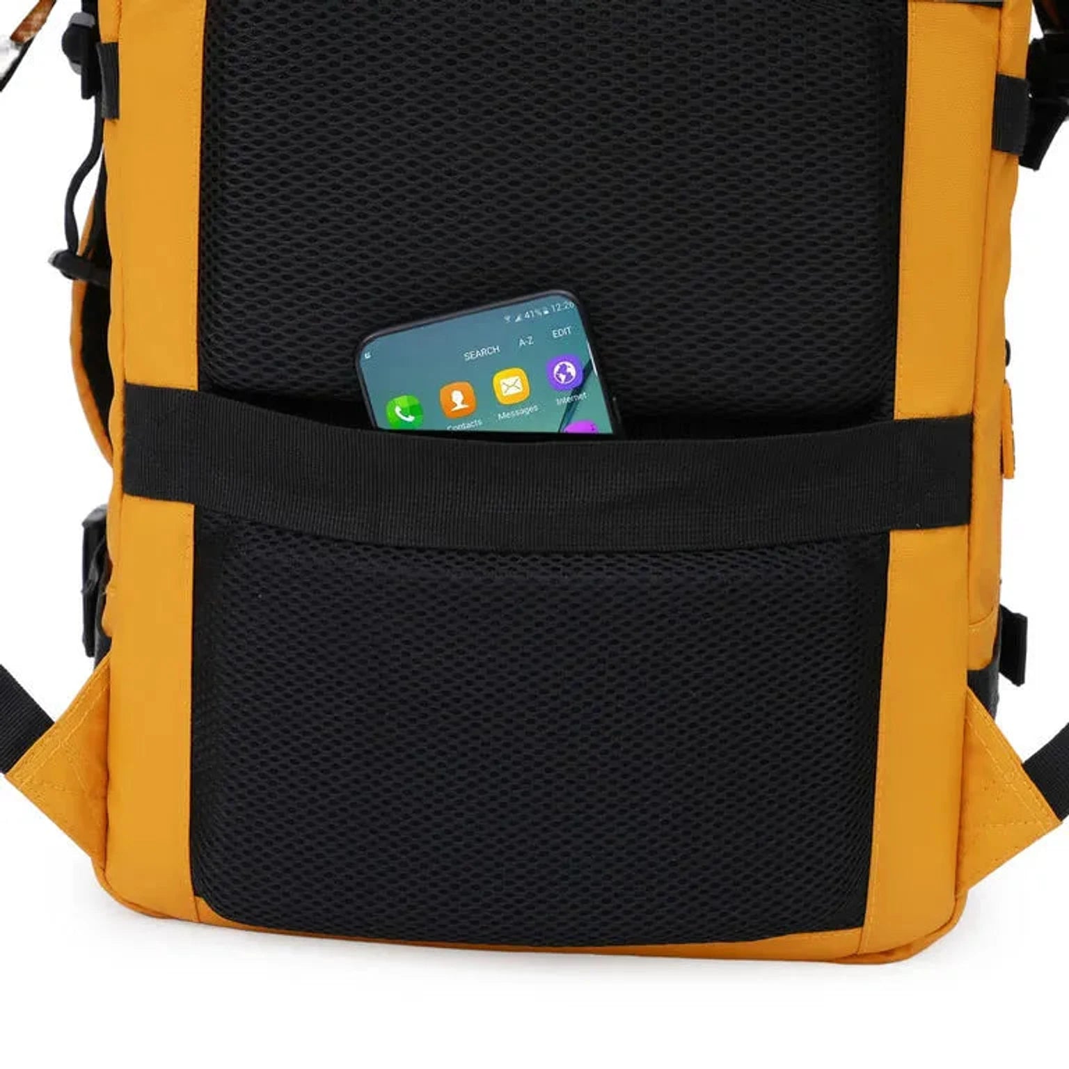 תיק עליה למטוס CABIN FLUX Iconic עם תא אחורי נסתר והגנת RFID לדרכון וחפצי ערך, תצוגה עם טלפון נייד