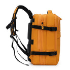 תיק עליה למטוס CABIN FLUX Iconic בצבע צהוב כאמל, מבט מהצד עם רצועות הידוק ואבזמים, עומק מורחב