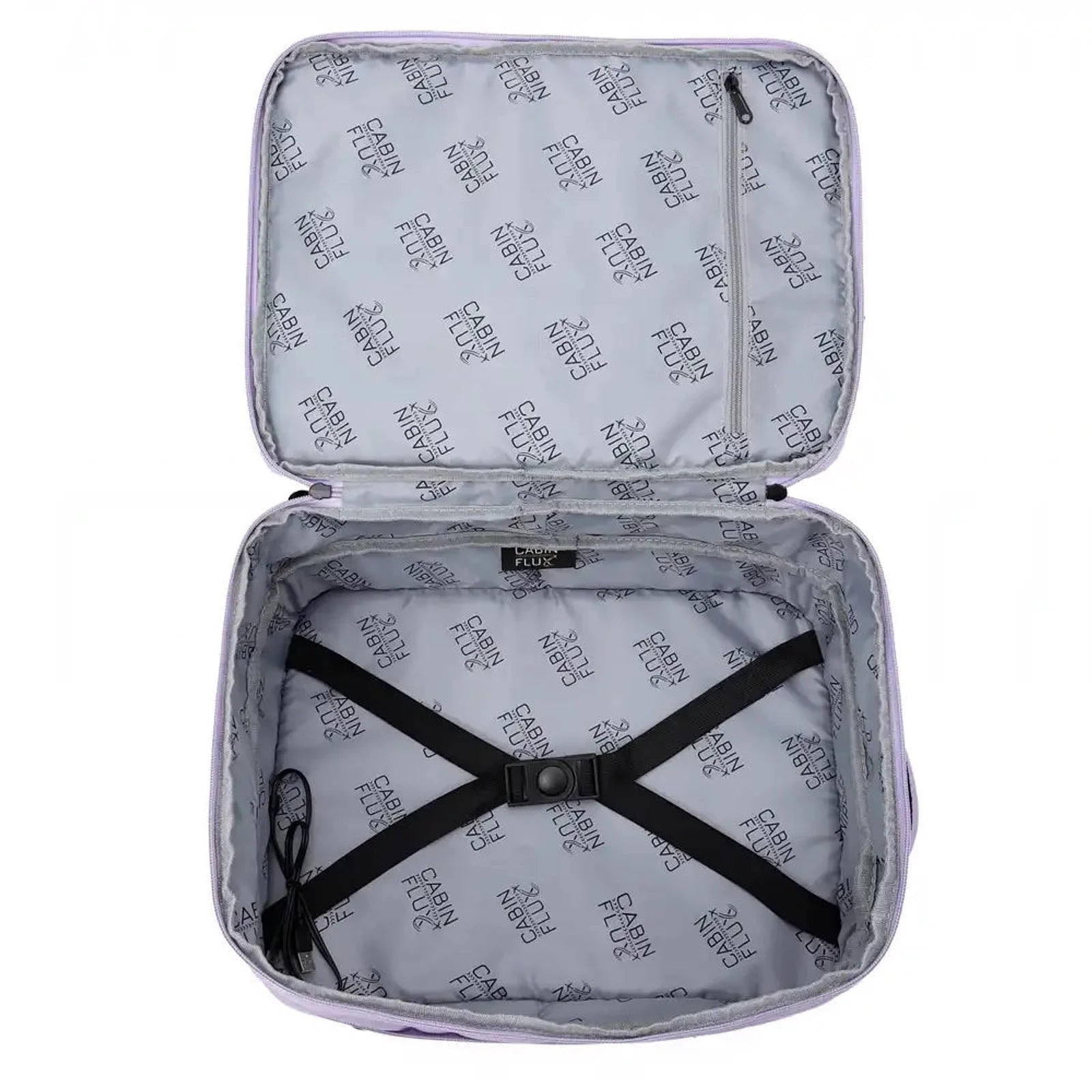 תיק עליה למטוס CABIN FLUX Iconic Pastel עם פתיחה מלאה של 180 מעלות ורצועות הידוק פנימיות, מבט על תא מרכזי