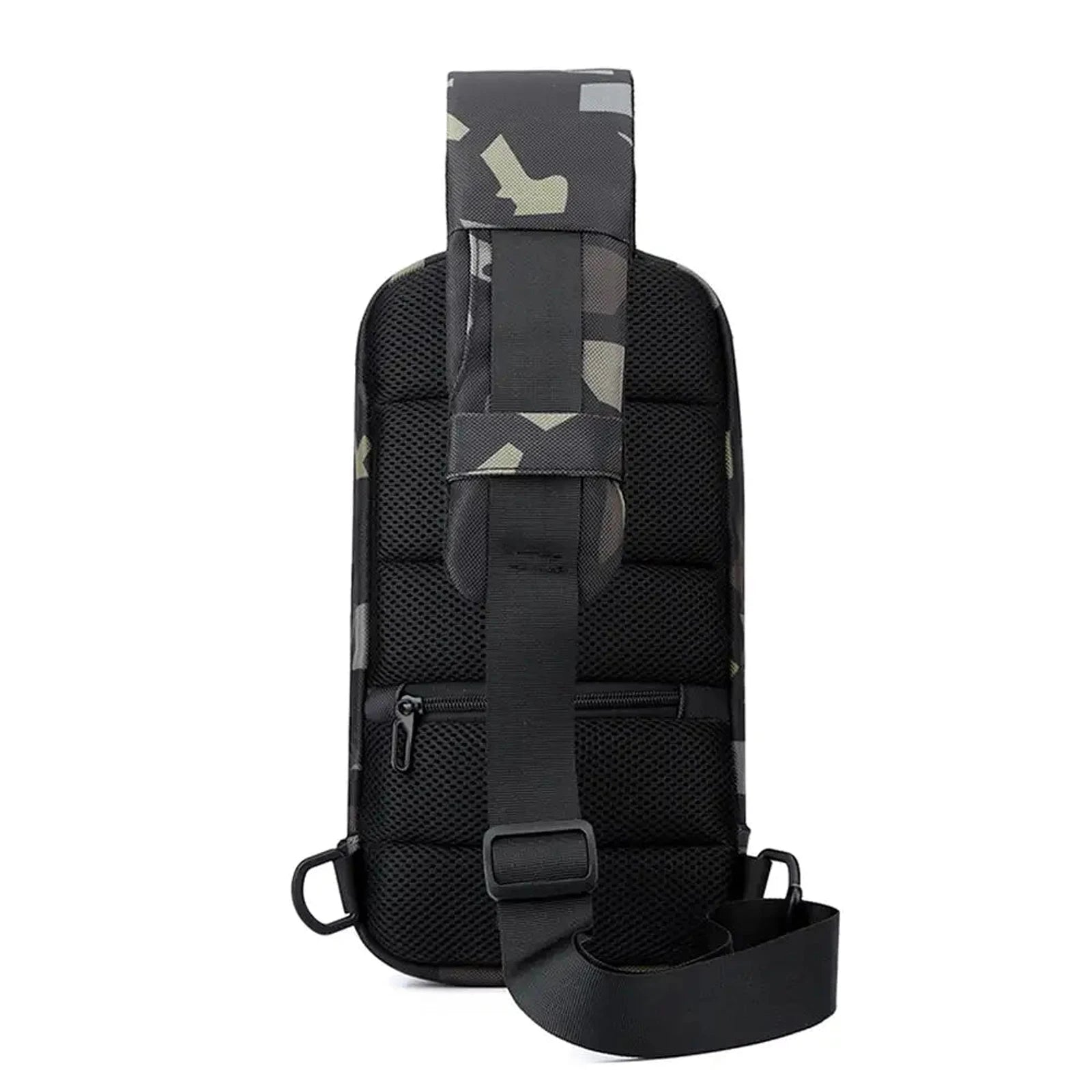 תיק CABIN FLUX JetPack ירוק צבאי מבט מאחור עם גב רשת אורטופדי מאוורר וכיס נסתר בסגירת רוכסן