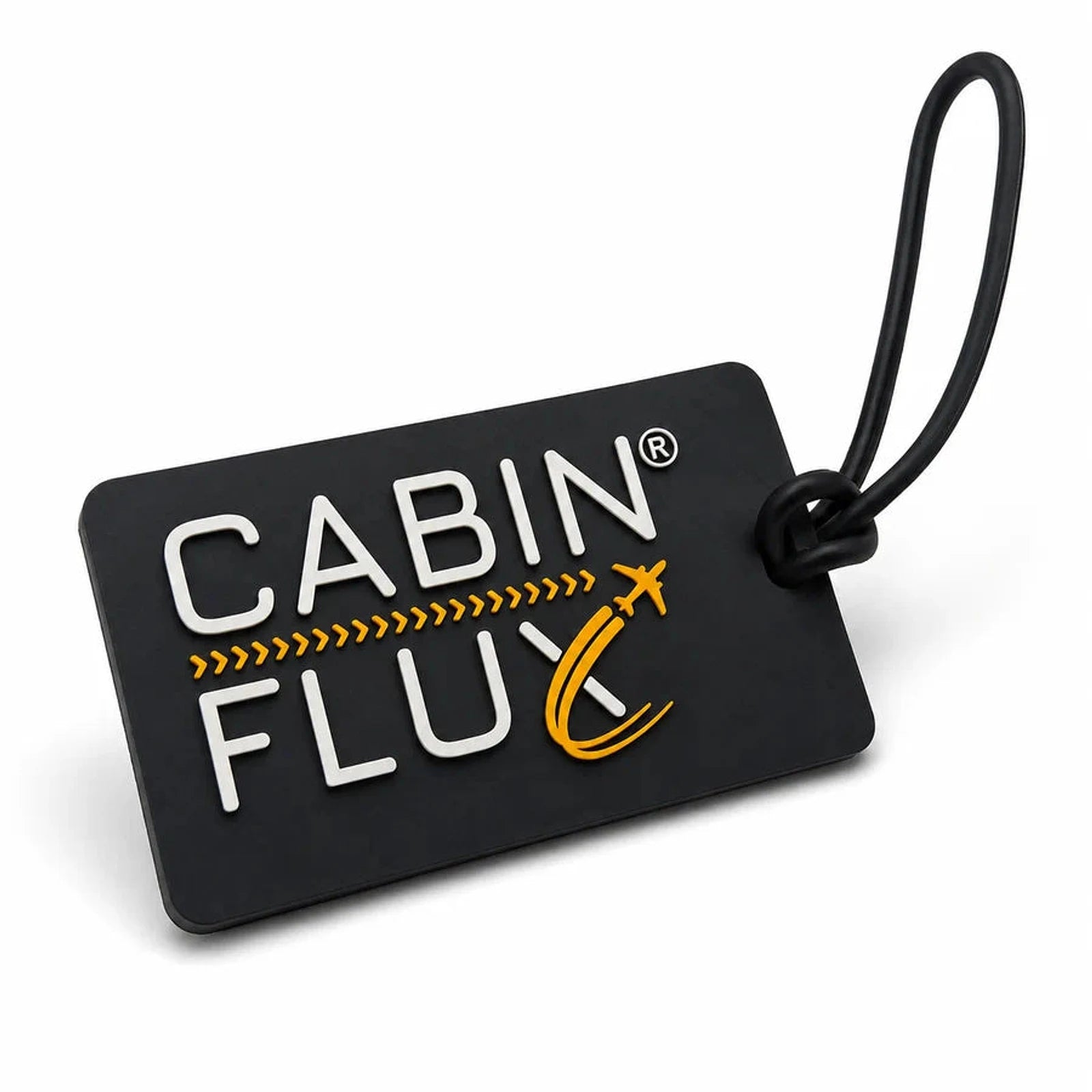 תג מזוודה שחור CABIN FLUX עם לוגו קדמי ורצועת חיבור