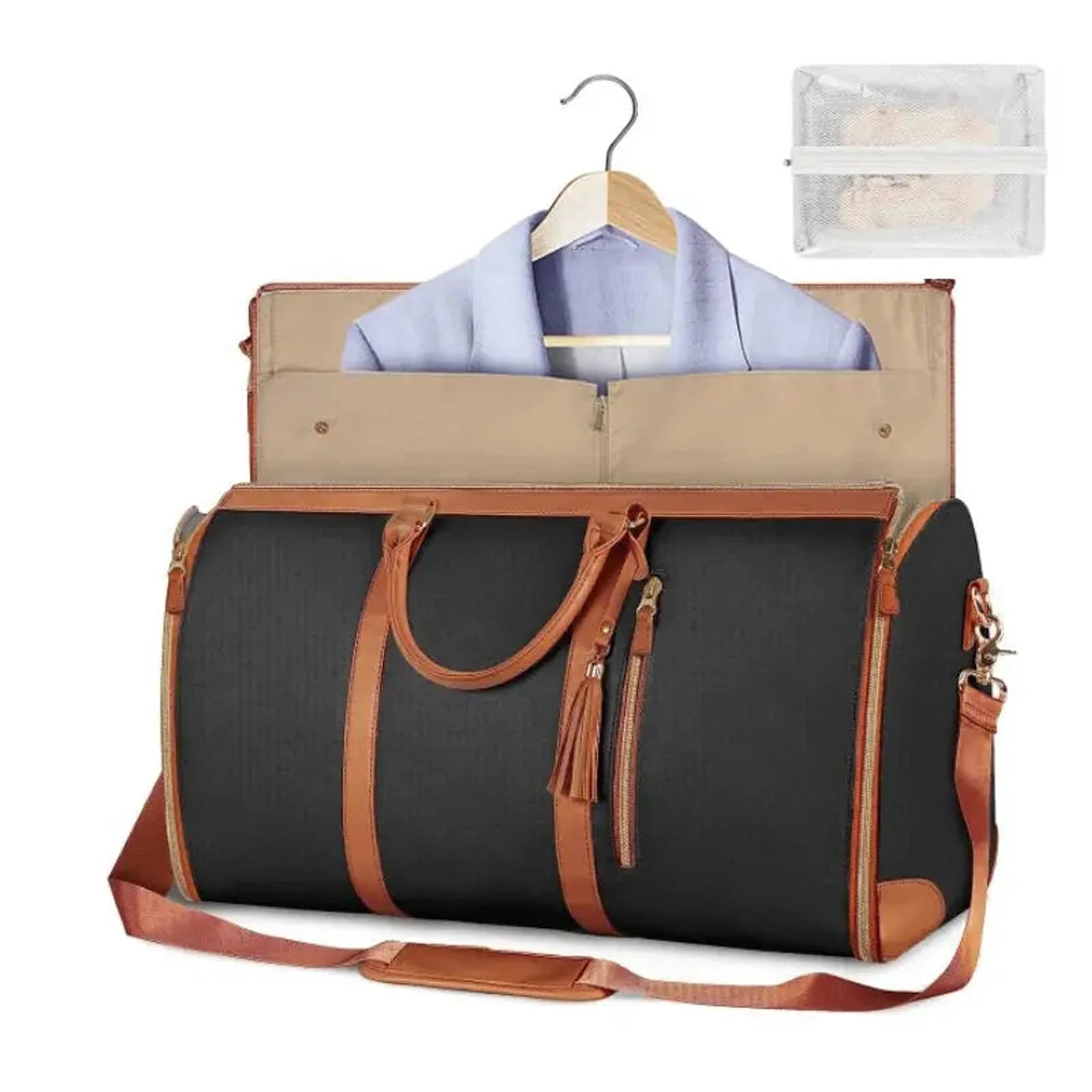 תיק נסיעות מתקפל COMFORT MAGIC BAG בצבע שחור 40 ליטר עם חליפון מובנה ורצועת כתף מבט חזית