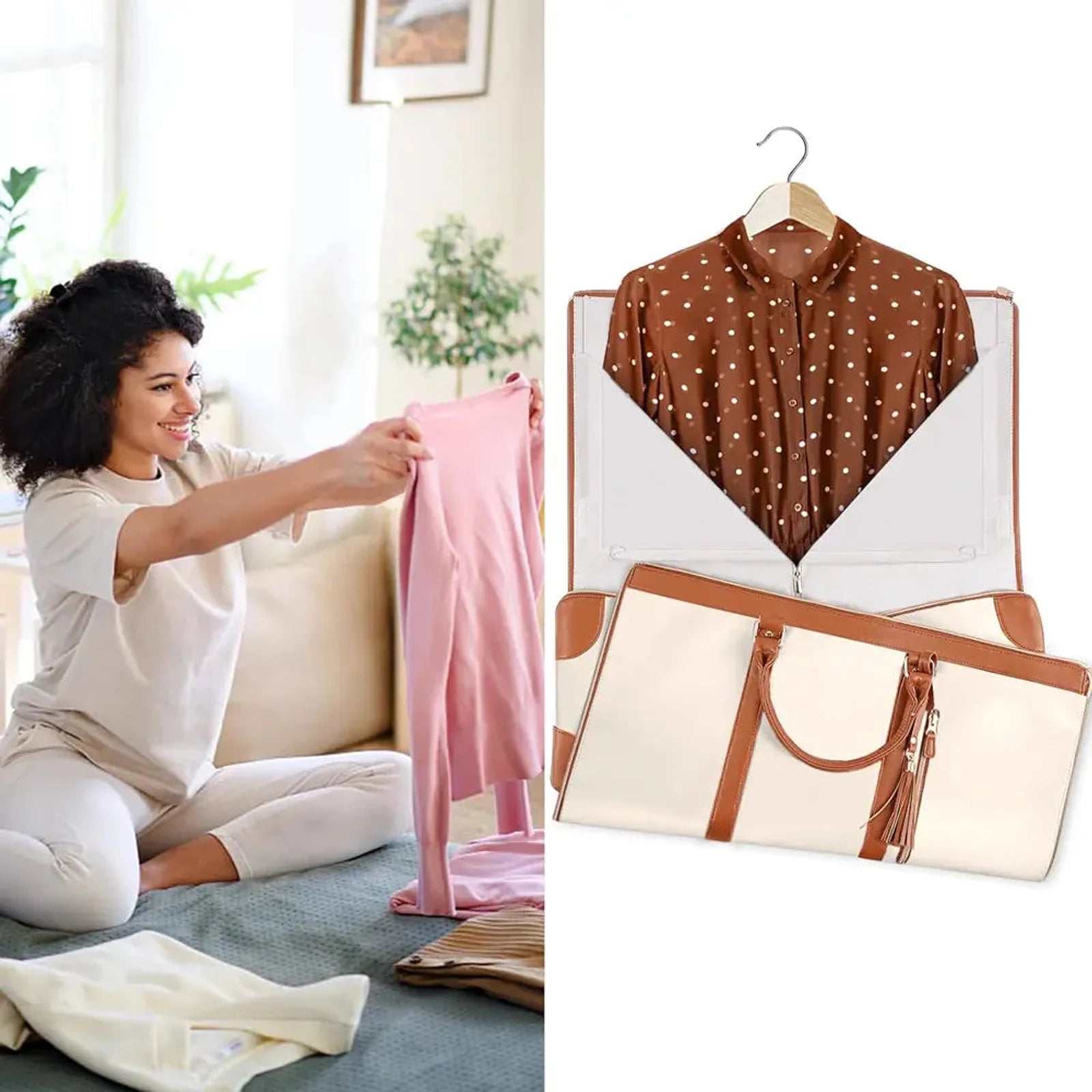 תיק נסיעות COMFORT MAGIC BAG בצבע קרם עם חליפון לשמלות וחולצות מגוהצות ללא קמטים לחופשה