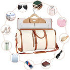 תיק נסיעות COMFORT MAGIC BAG בצבע קרם 40 ליטר עם המחשה לחפצים שנכנסים בגדים נעליים ואביזרים