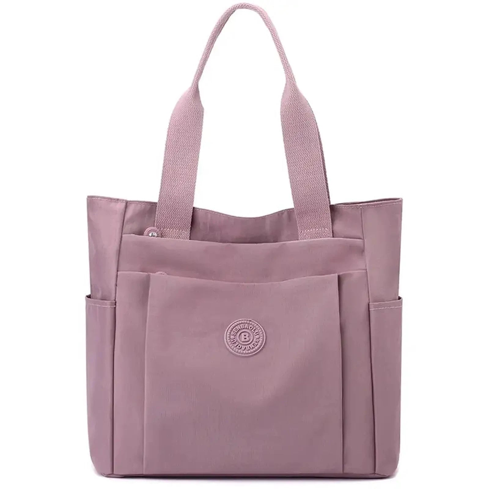 תיק צד קשיח לעבודה וללימודים COOLPASE דגם Carry Travel Tote בצבע ורוד עתיק, עשוי בד אוקספורד דוחה מים, מבט מלפנים
