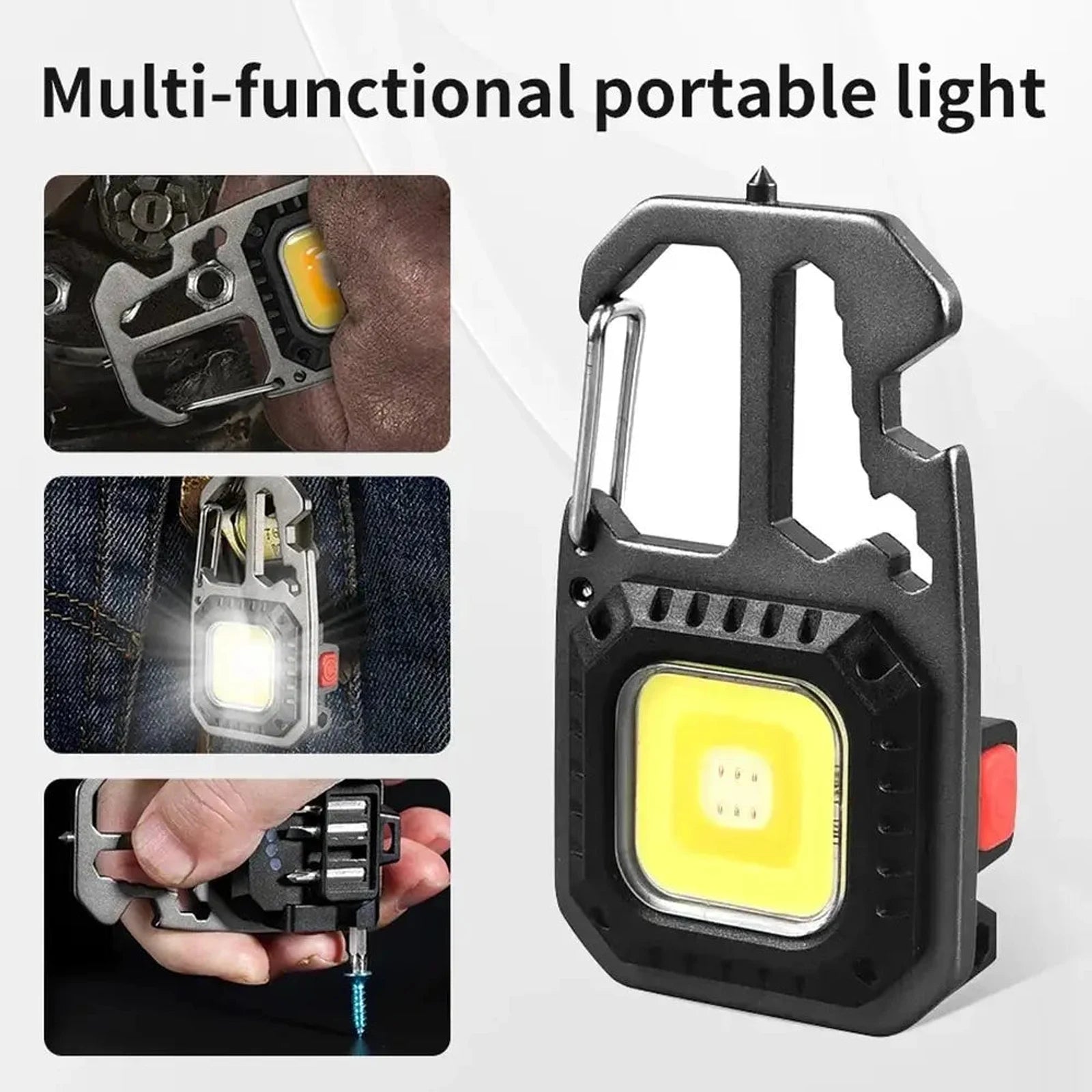 פנס כיס רב-תכליתי E-SMARTER עם אור LED, שימוש כמברג עם סט 4 ביטים, תליה על חגורה ועבודה בשטח