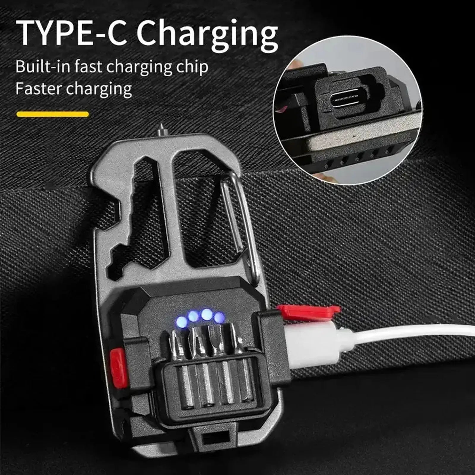 פנס הישרדות מיני E-SMARTER בטעינה באמצעות כבל USB Type-C עם שבב טעינה מהירה, עמיד מים IPX4