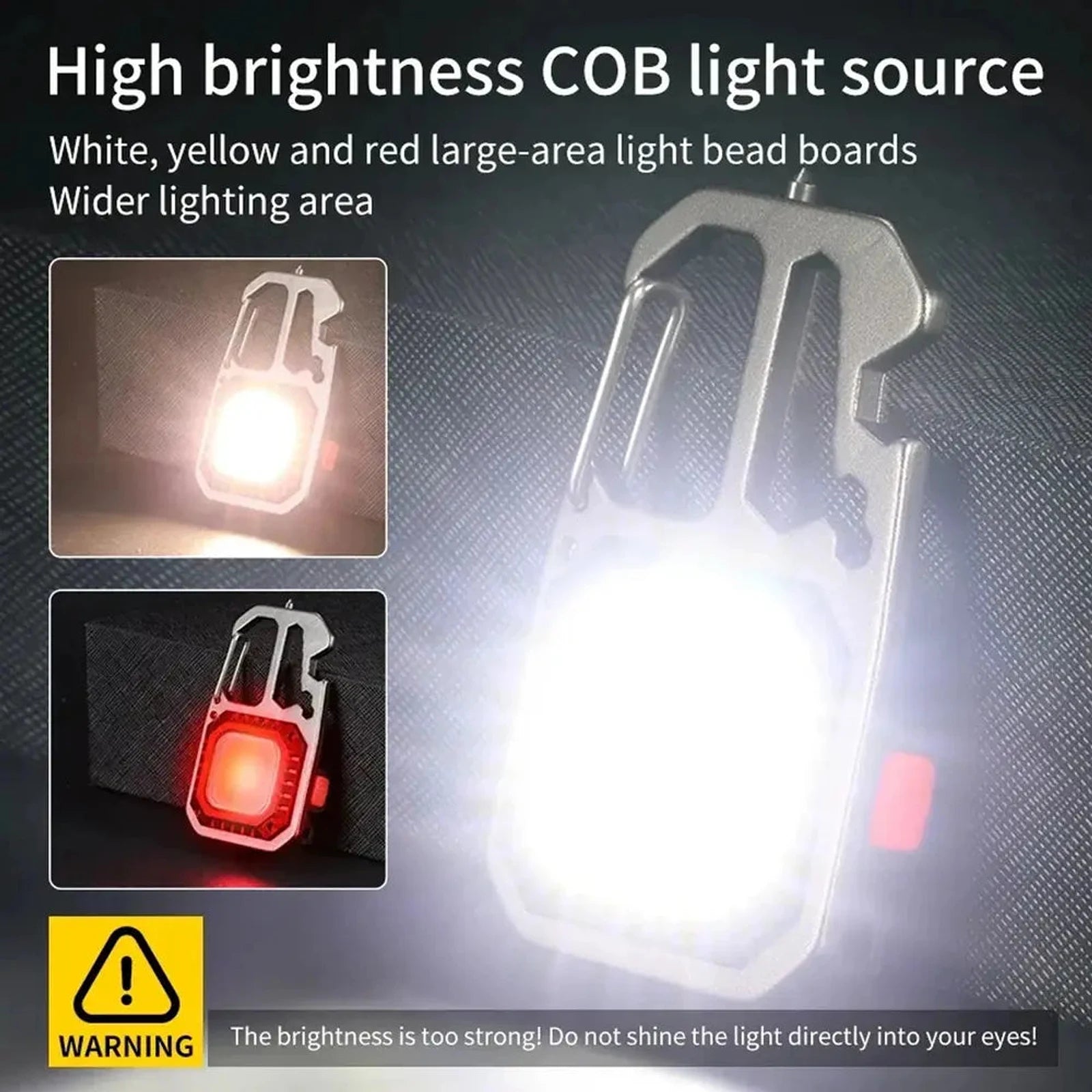 פנס COB E-SMARTER עם אור לבן עוצמתי ואור אדום לחירום SOS, עמיד מים IPX4, סוללה 500 מיליאמפר