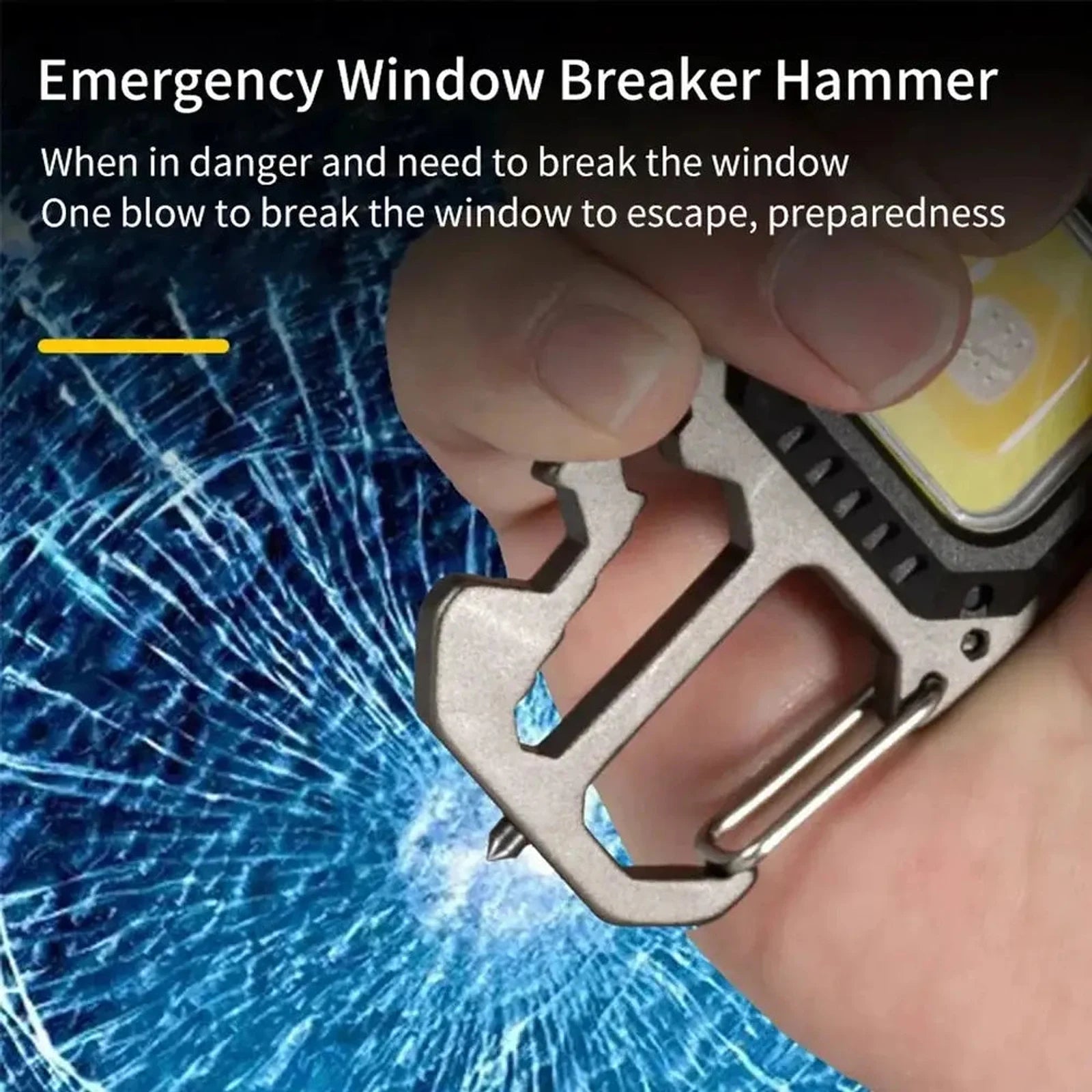 פנס הישרדות E-SMARTER עם מנפץ חלון חירום מובנה לשבירת שמשה בצרה, נטען USB Type-C, כלי הצלה