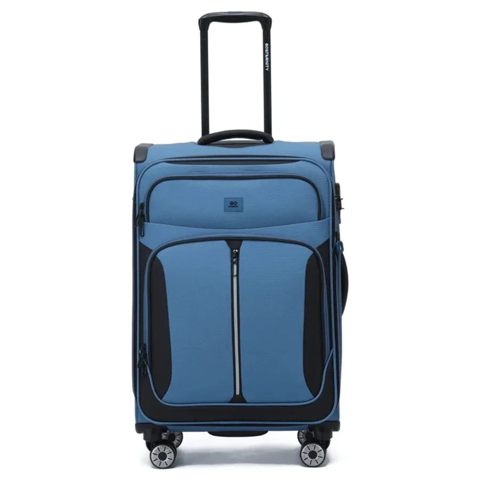 מזוודה בינונית 24 אינץ' מבד ETERNITY TUCSON בצבע כחול, בד פוליאסטר בציפוי PU דוחה מים, גלגלי ספינר ומנעול TSA, מבט מלפנים