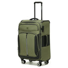 מזוודה גדולה 28 אינץ' מבד ETERNITY TUCSON בצבע ירוק זית, מבט תלת רבעי עם ידית טלסקופית, מנעול TSA וגלגלי ספינר כפולים
