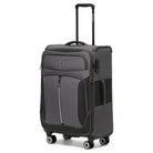 מזוודה גדולה 28 אינץ' מבד ETERNITY TUCSON בצבע אפור, מבט תלת רבעי עם ידית טלסקופית, מנעול TSA וגלגלי ספינר כפולים