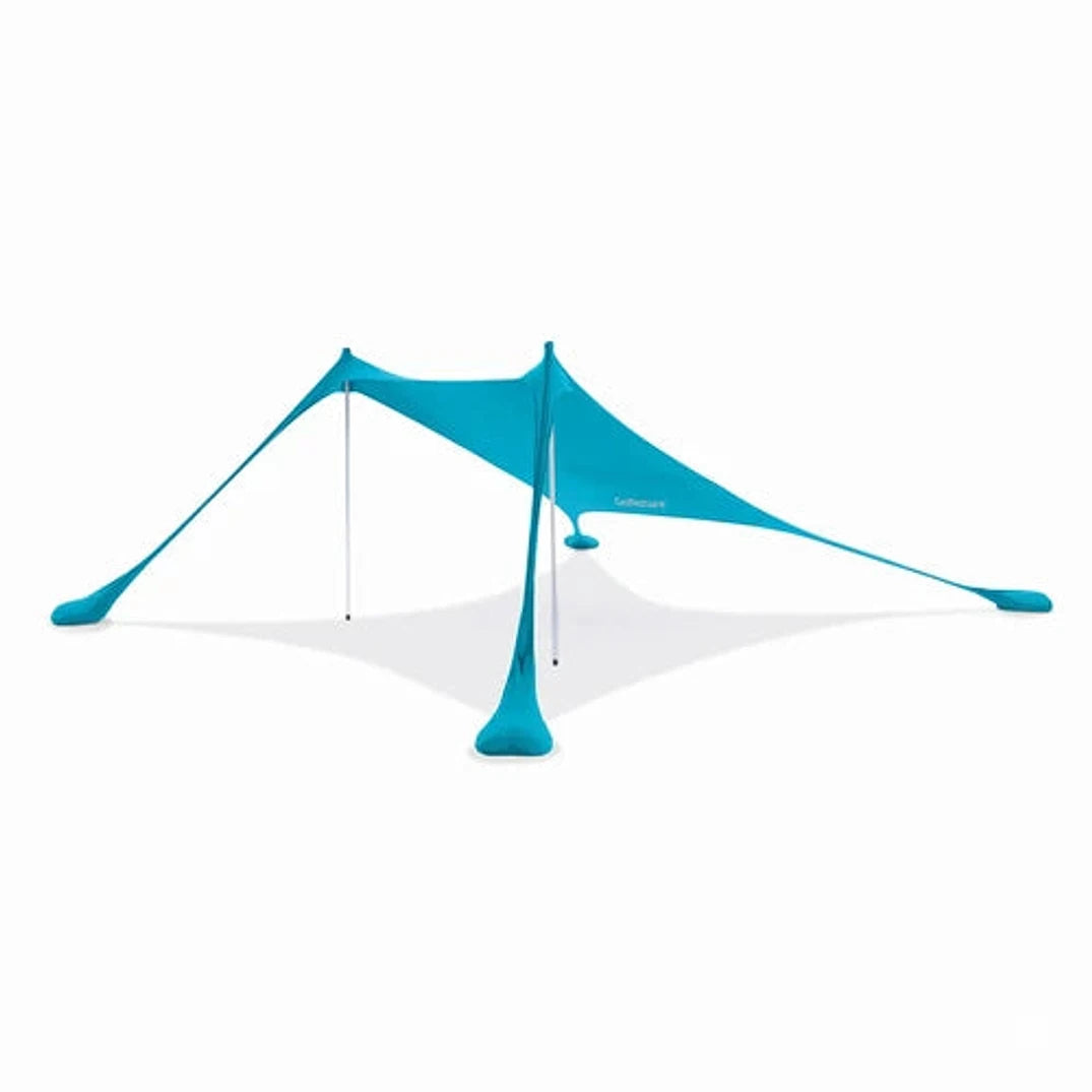 ציליית חוף GN OCEAN SHADE 2X2 בצבע טורקיז, בד לייקרה עם הגנת UPF 50+ על שני מוטות אלומיניום ושקי חול לקיבוע