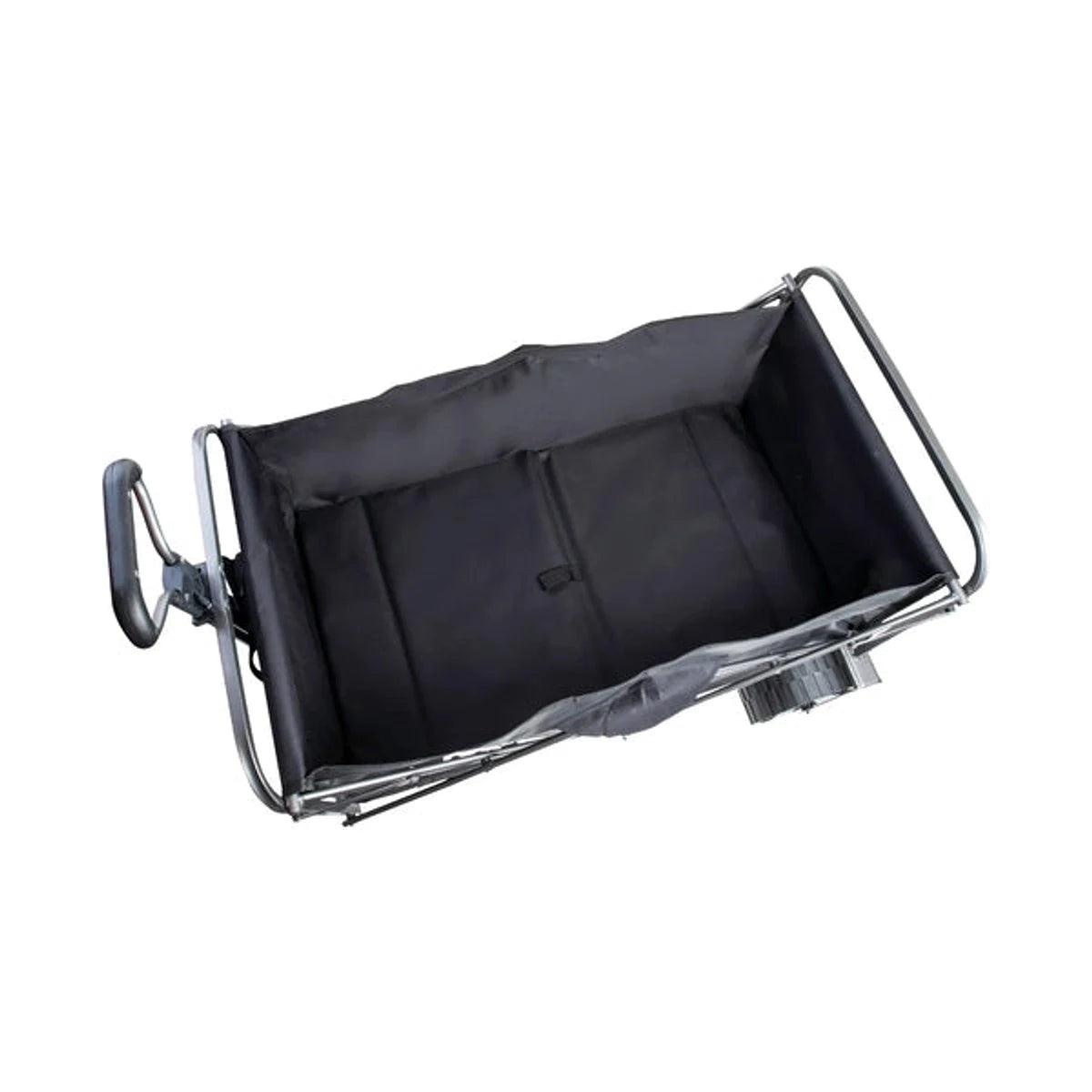 מבט מלמעלה אל תא האחסון הפנימי של עגלת Go Nature Camper מאריג אוקספורד שחור חזק ועמיד לשימוש חיצוני