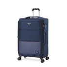 מזוודה טרולי 20 אינץ׳ Goby London Atlantic B כחולה, בד מתרחב עם שלדת קרבון ומנעול TSA, זווית שלושה רבעים