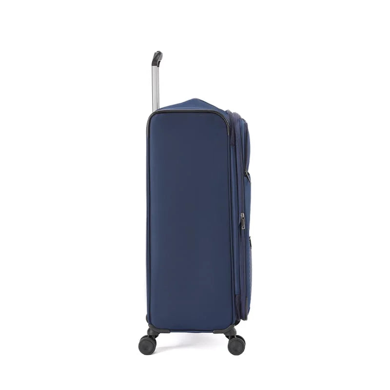 מזוודה טרולי עליה למטוס Goby London Atlantic B כחולה, בד פוליאסטר בצפיפות גבוהה, מבט מהצד