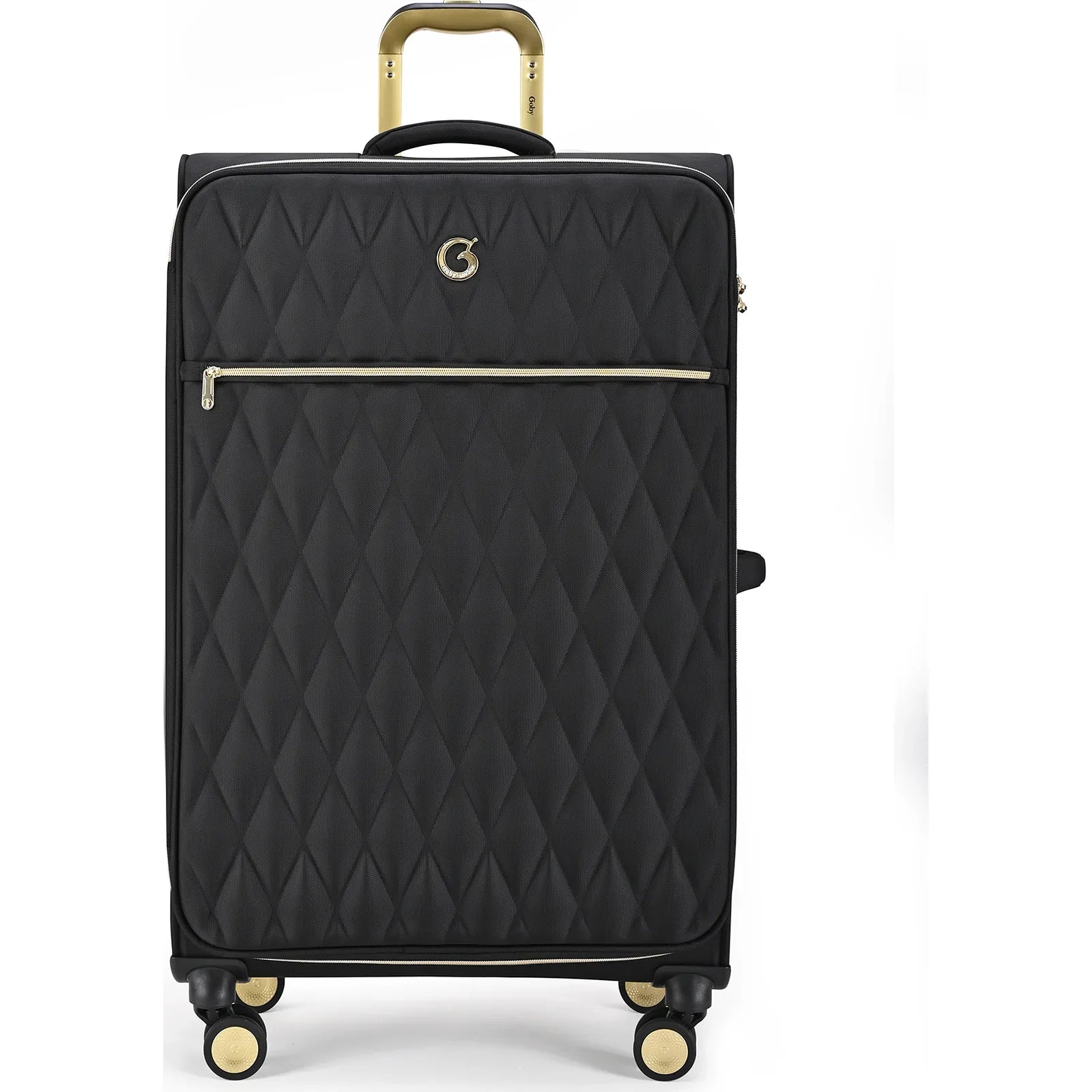 מזוודה בינונית 25" בד Goby London דגם Crown Victoria בצבע שחור עם חזית יהלומים מרופדת וגימורים מוזהבים - מבט קדמי
