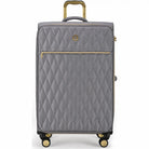 מזוודה גדולה 29" בד Goby London דגם Crown Victoria בצבע אפור עם חזית יהלומים מרופדת וגימורים מוזהבים - מבט קדמי