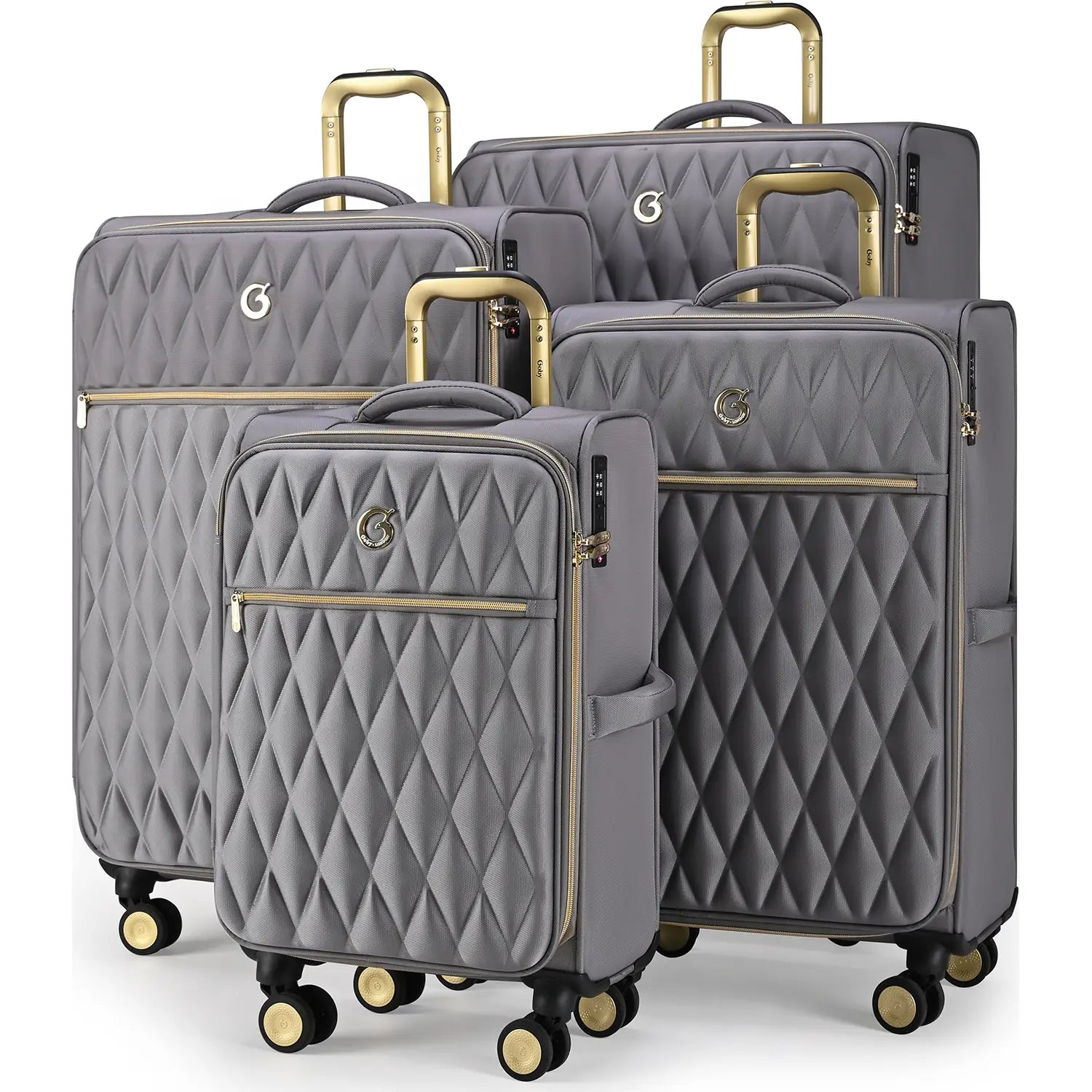 סט 4 מזוודות בד מתרחבות Goby London דגם Crown Victoria בצבע אפור - 20, 25, 29 ו-32 אינץ' עם חזית יהלומים