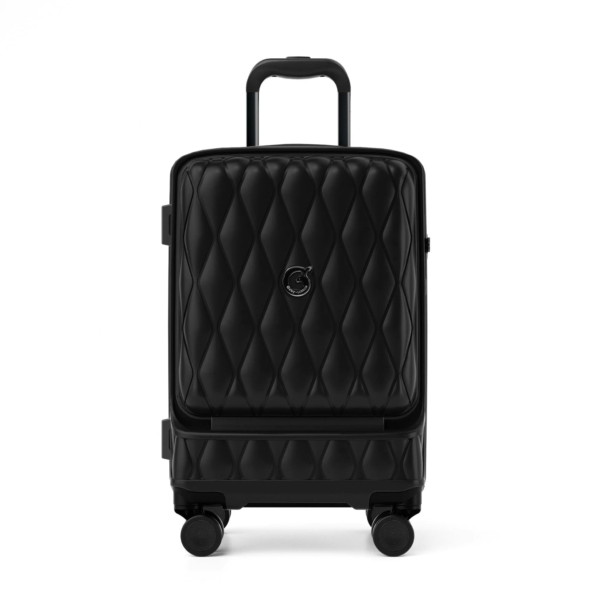 טרולי עלייה למטוס 20 אינץ Goby London Diamond שחור קדמי תא לפטופ ויציאות USB Type-C