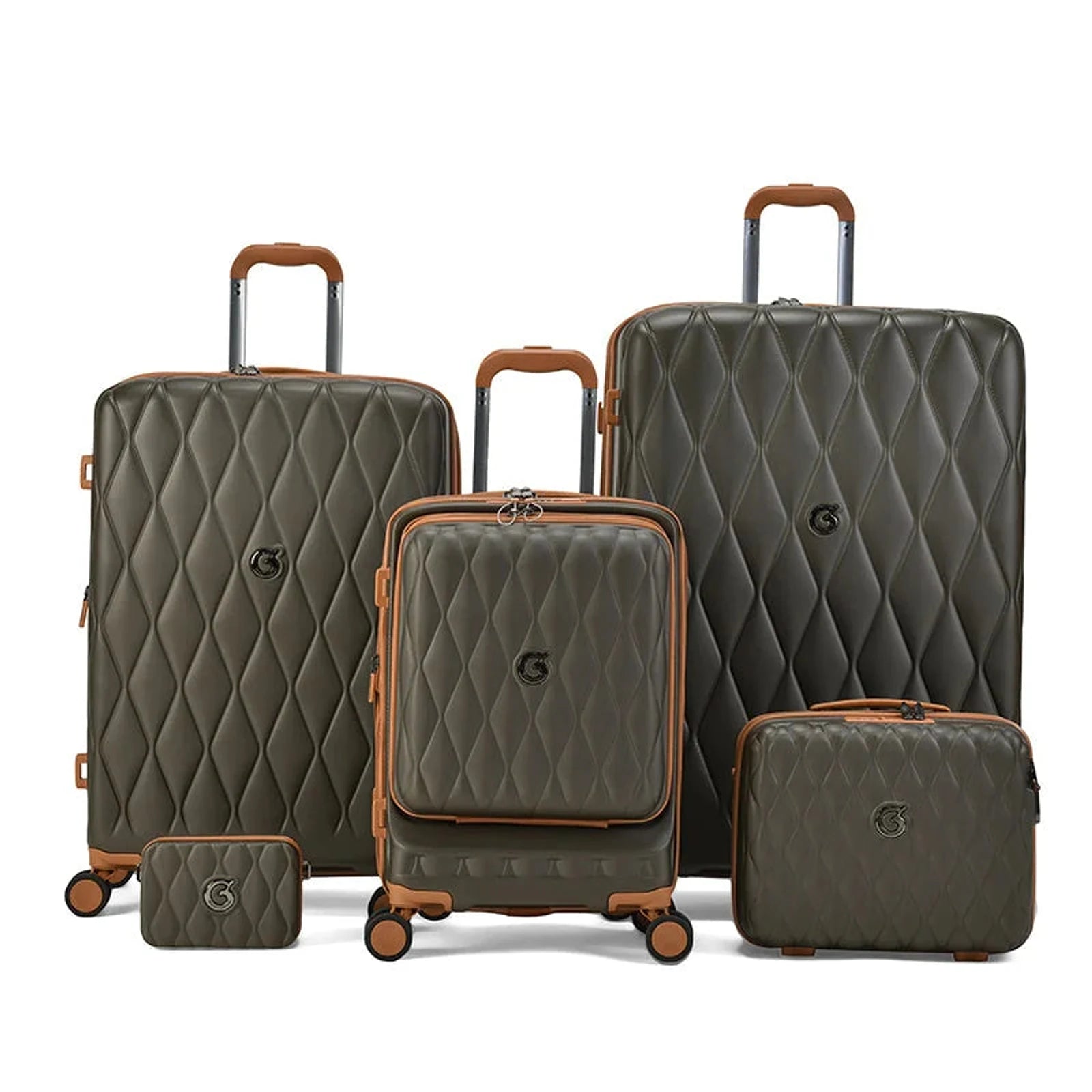 סט מזוודות קשיחות Goby London Diamond חמישה פריטים צבע קפה עם ביוטי קייס ונרתיק 11 אינץ